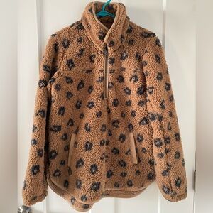 Sherpa Half-Zip Faux-Leather Trim Sweatshirt